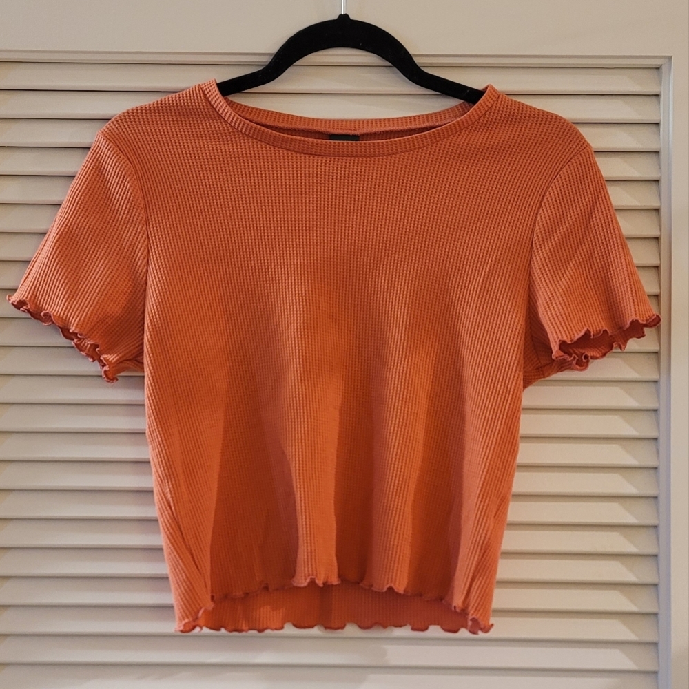 Will Fable- Coral Crop Short-Sleeve Waffle Material Top